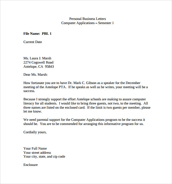 business letter format example