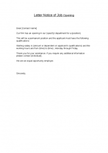 business letter format template letter notice of job opening