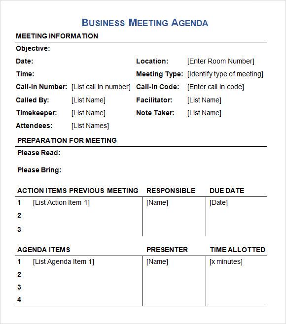 business meeting agenda template