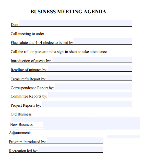 business meeting agenda template