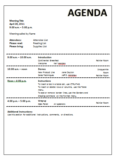 business meeting agenda template