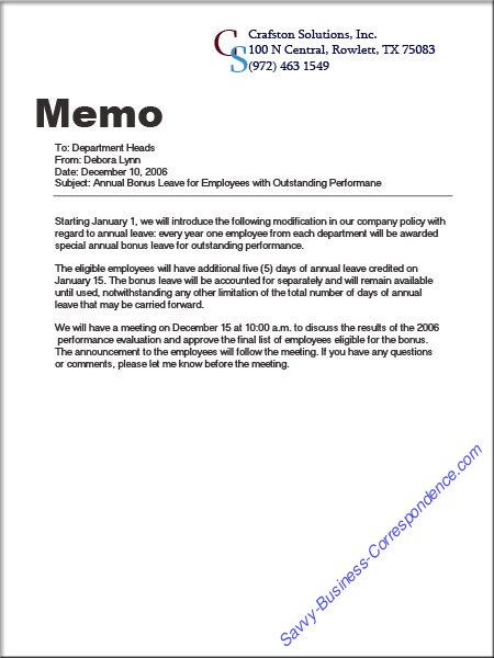 business memo format