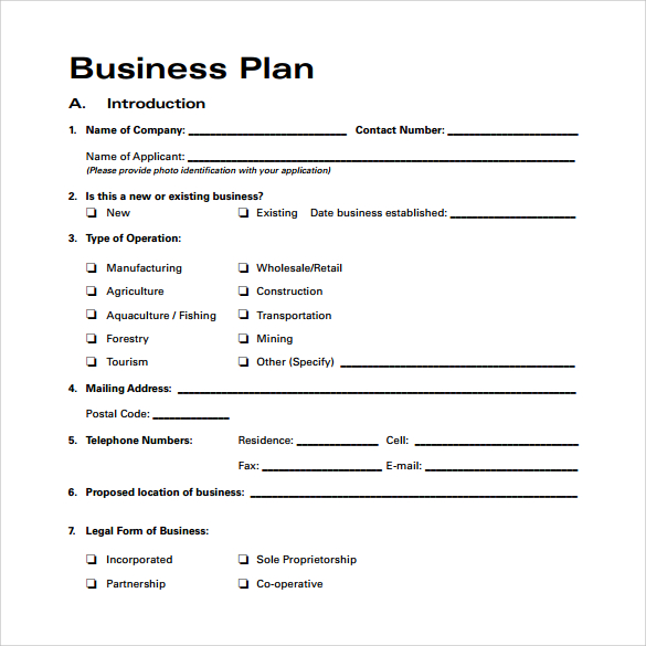 Simple business plan template free word