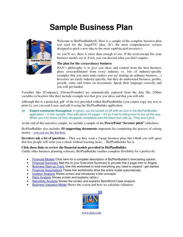 business plan industry example