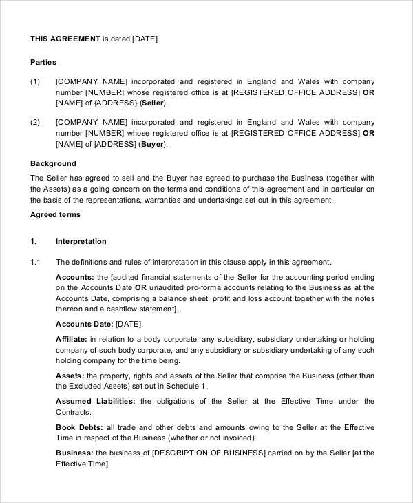 Business Purchase Agreement Pdf | Template Business