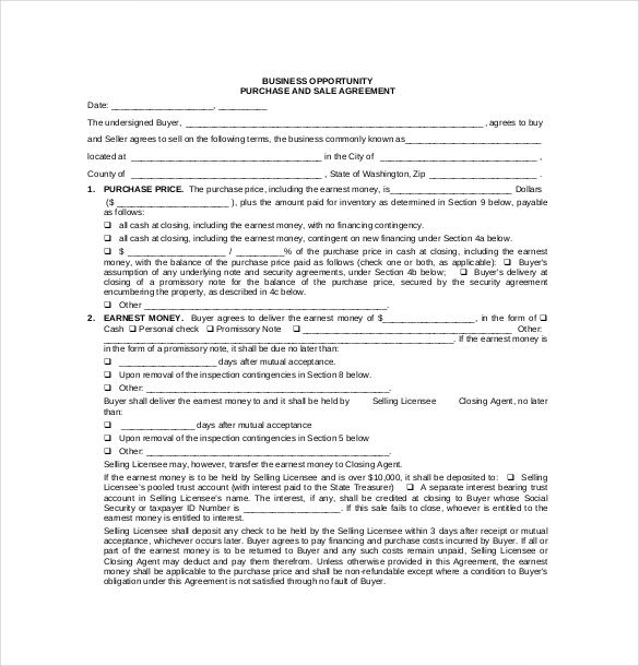 business purchase agreement template