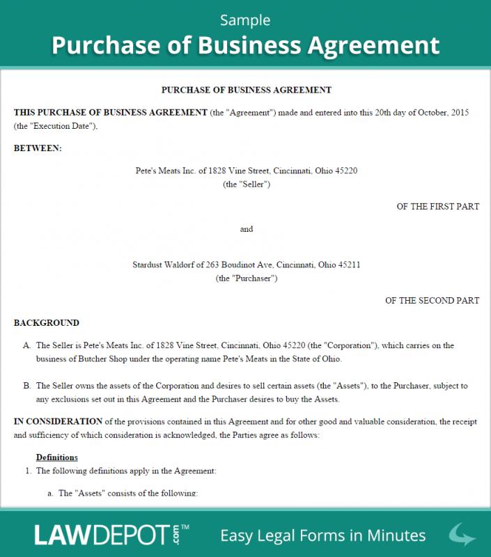 business purchase agreement template