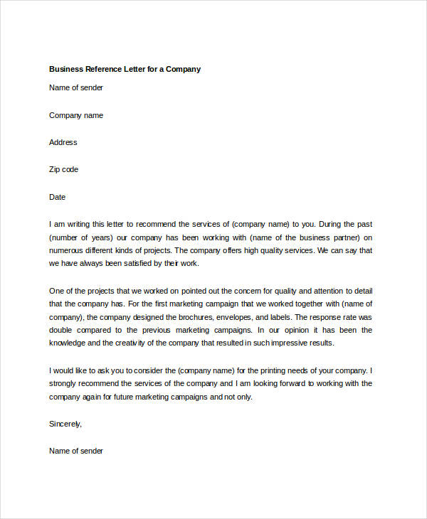 business reference letter