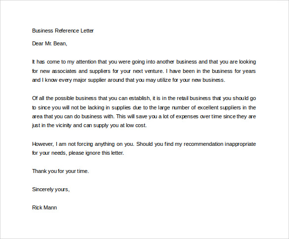 business reference letter