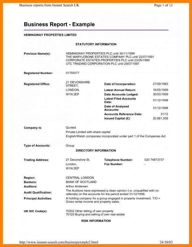 Business Report Example | Template Business Formal Business Report Sample