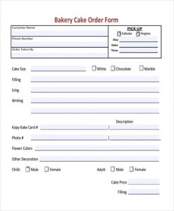 cake order forms bakery cake order