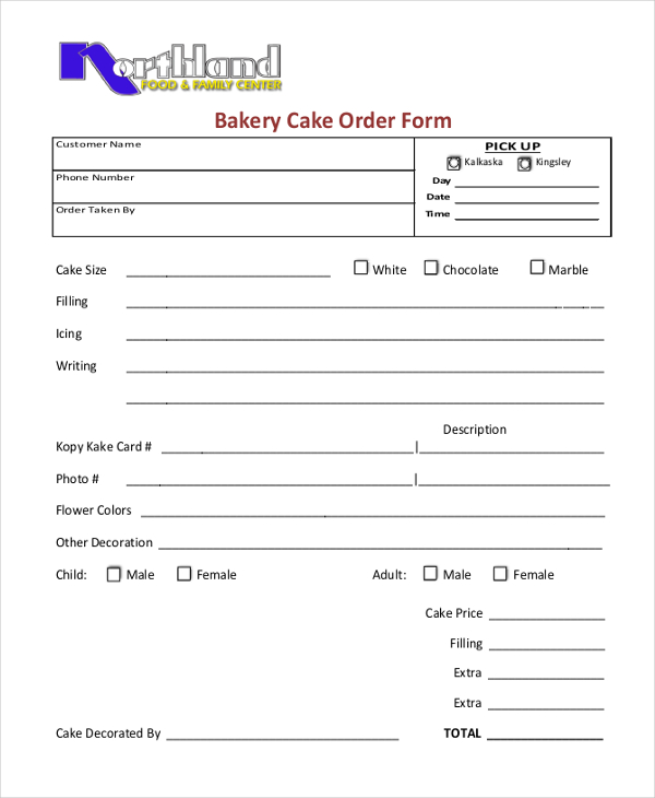 cake order forms