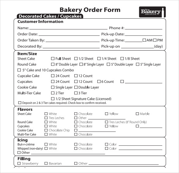 cake order forms