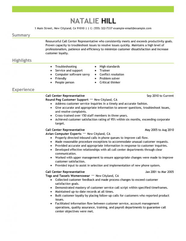 call center representative resume