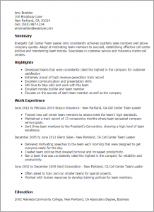 call center resume call center team leader