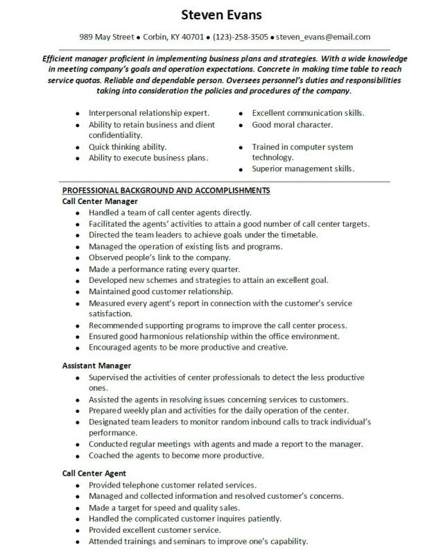 call center resume examples