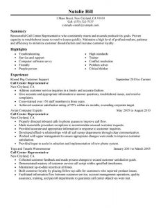 call center resume sample call center customer service representative resume natalie hill