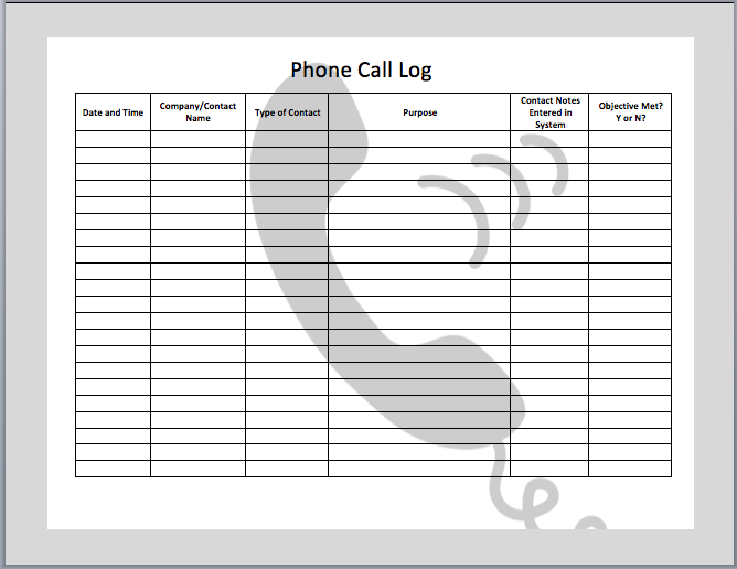 call log template