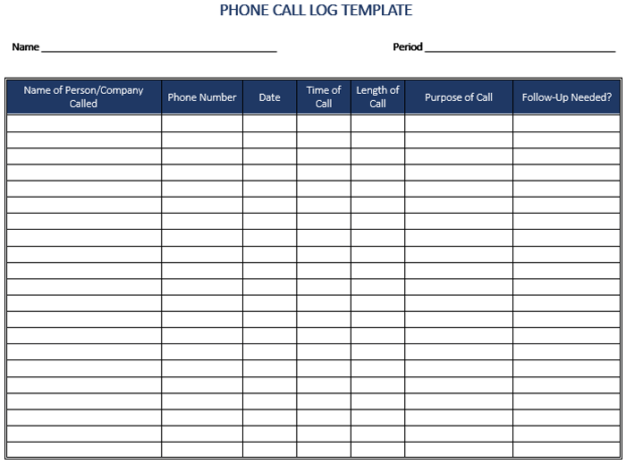 call log template