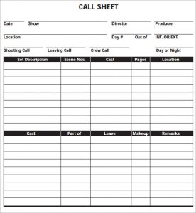 call sheet template call sheet 2