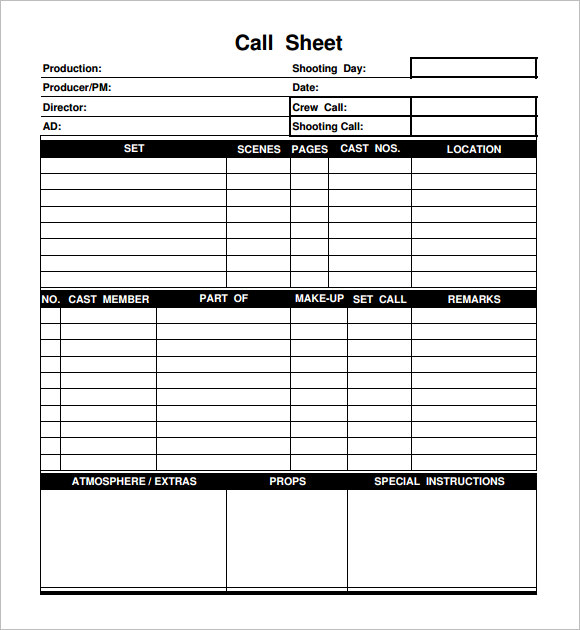 call sheet template