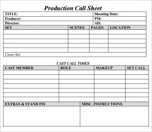 call sheet template production call sheet