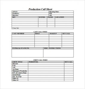 call sheet template production call sheet free pdf template download