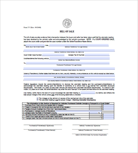 car bill of sale ga