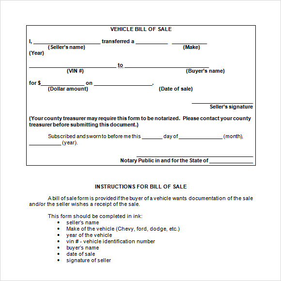 car bill of sale template word