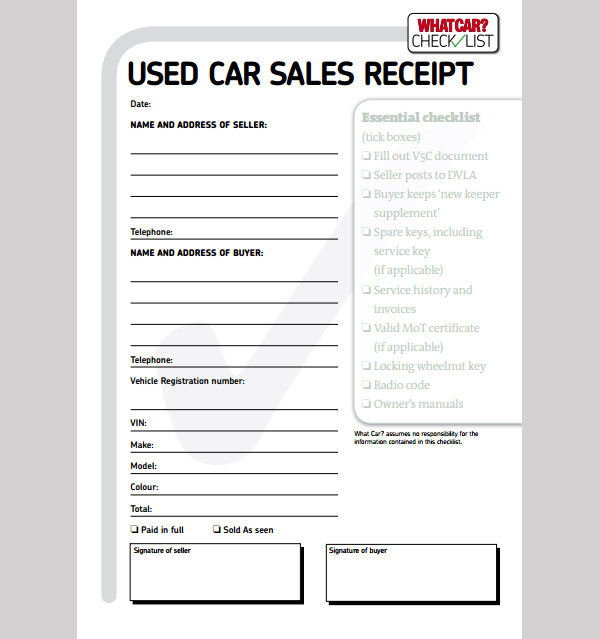 car sale receipt template