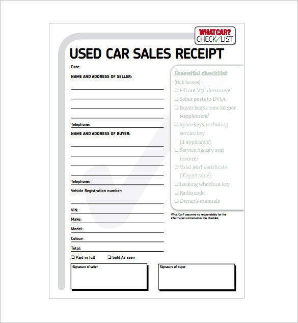 free bill of sale receipt template for car