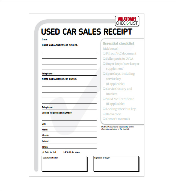 Car Sale Receipt Template Template Business