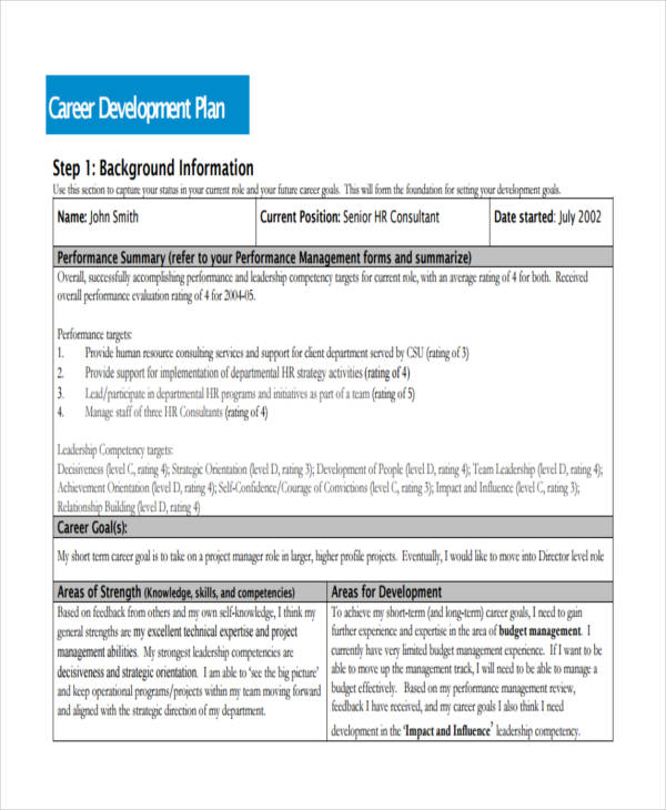 Career Development Plan Template Business
