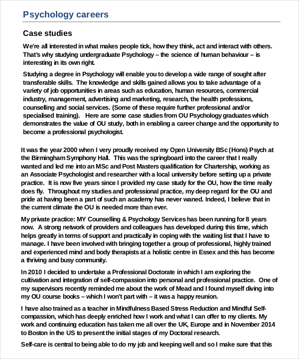 Case Study Examples Psychology Template Business