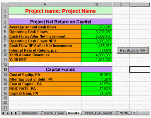 cash flow analysis template npv irr roic results