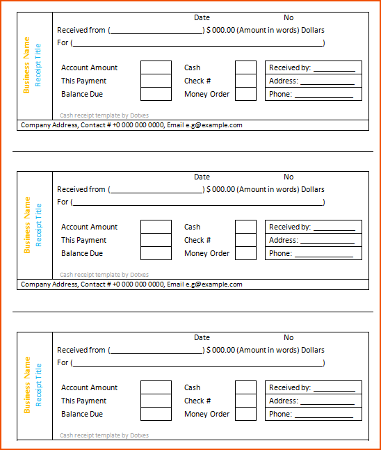 cash receipt template excel