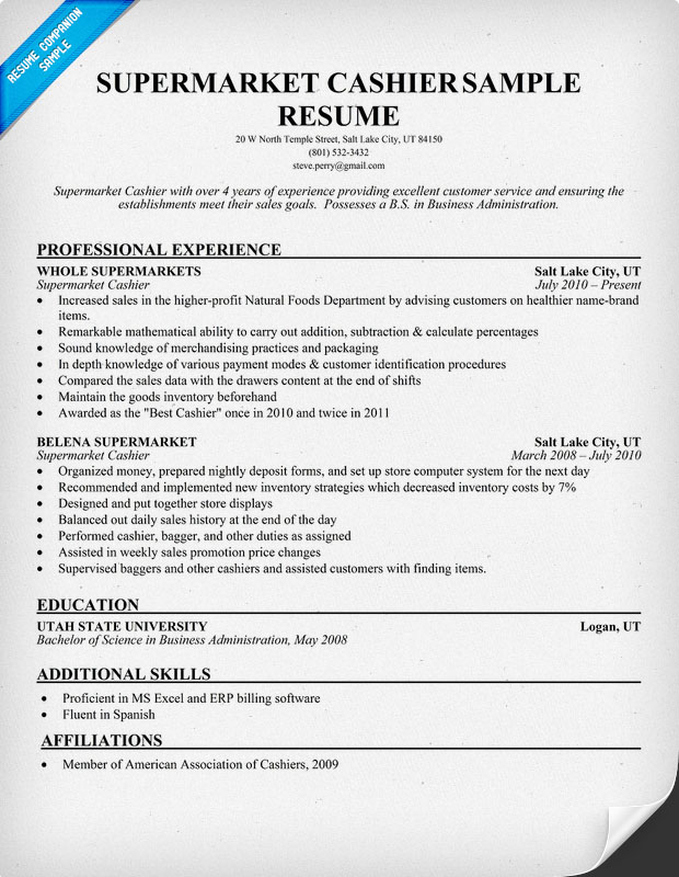 cashier resume sample