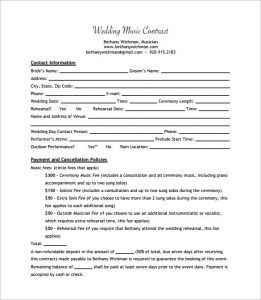 catering contracts template sample wedding music contract pdf download