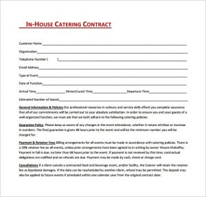 catering contracts templates catering contract template