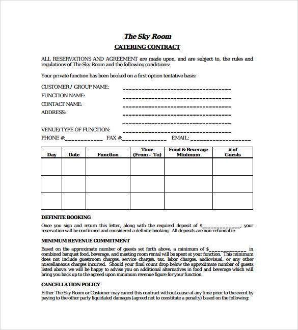 catering contracts templates