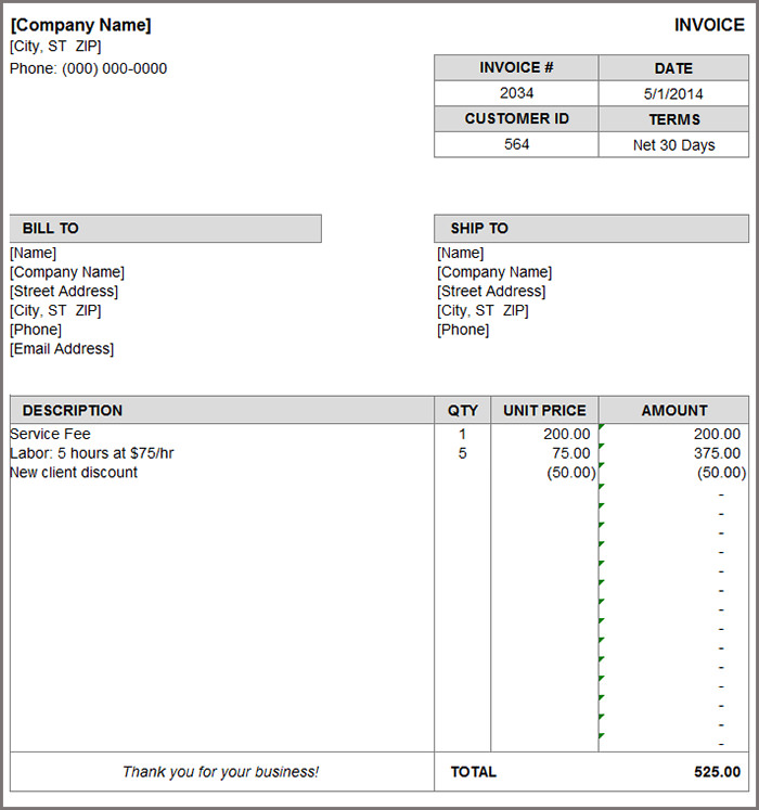 catering invoice template