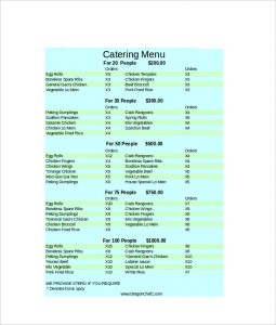 catering menu template catering menu excel format template download