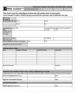 catering order form food catering order form