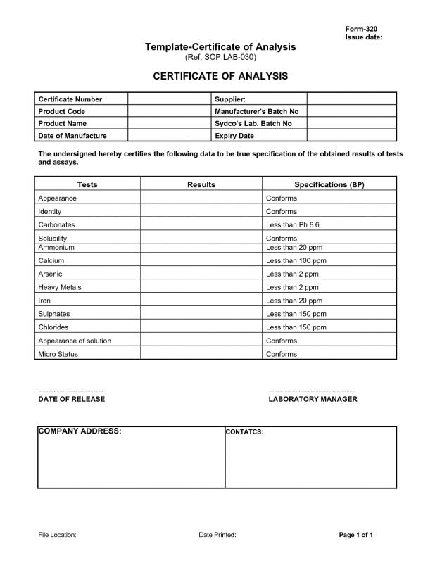 certificate of analysis