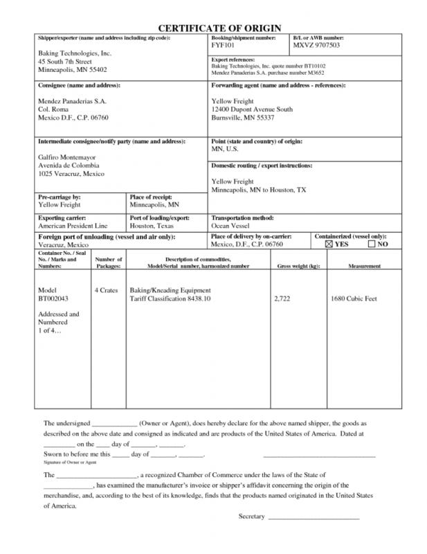 certificate of origin template