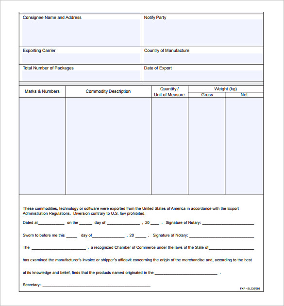 certificate of origin template