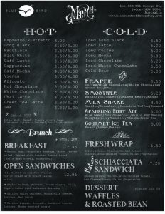 chalk board menu bluebird coffee menu food cafe