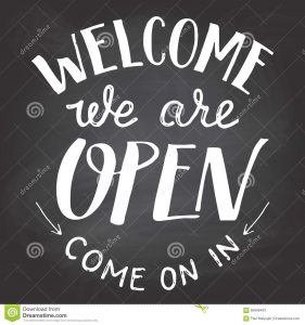 chalk lettering font welcome open chalkboard sign cafes shop visitors blackboard background chalk hand lettering