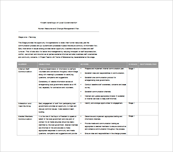 change management planning template