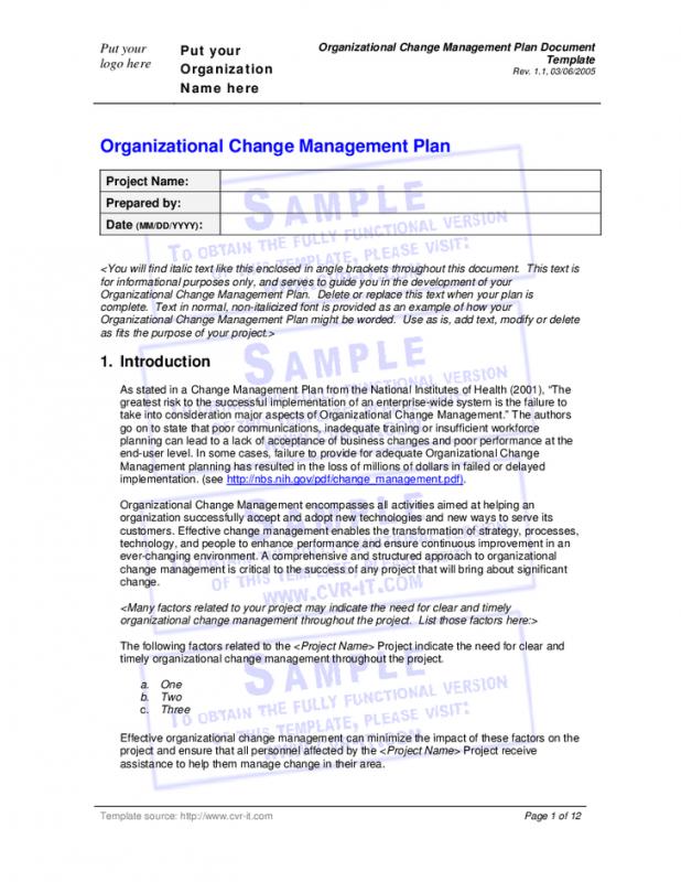 change management planning template